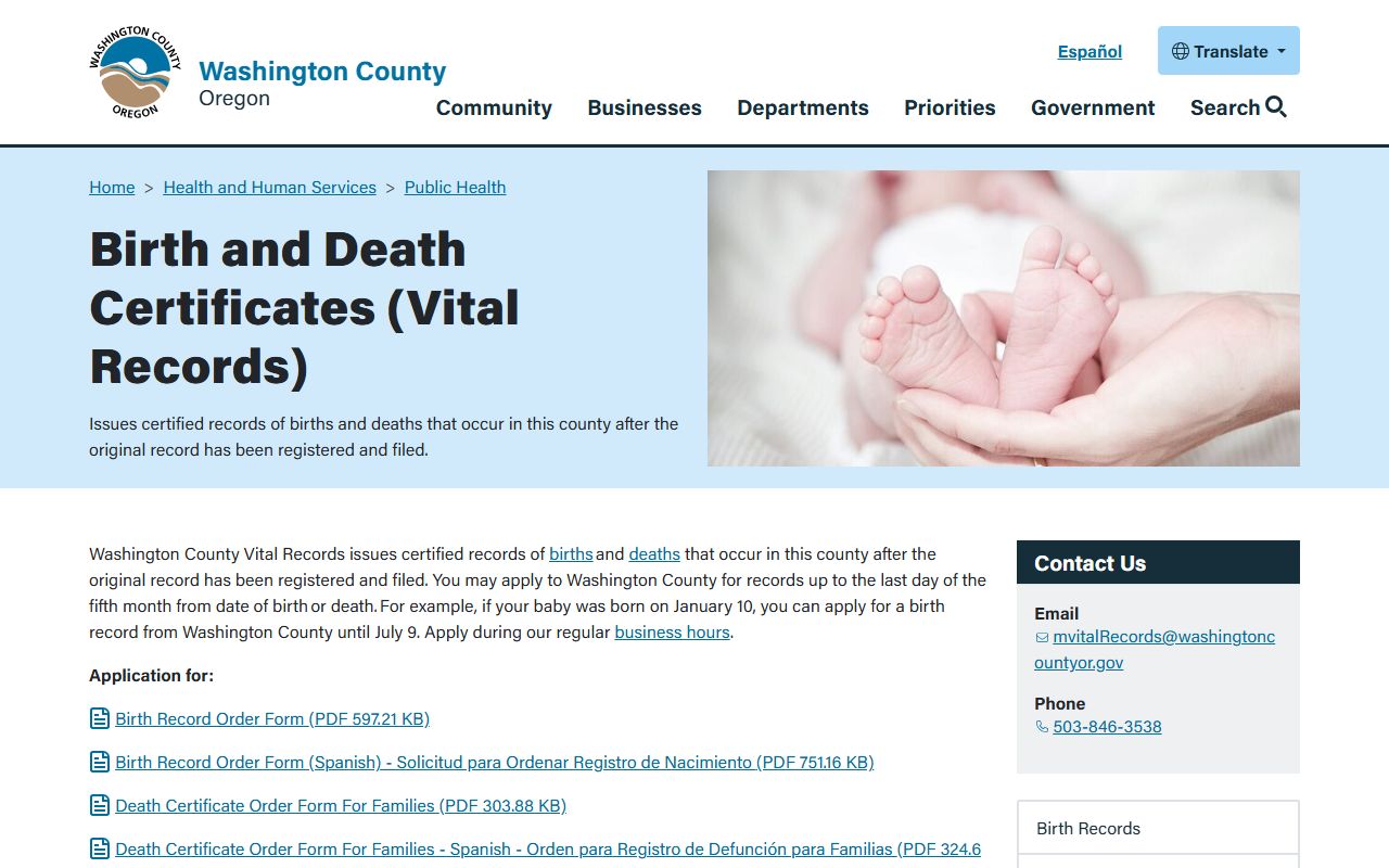 Hillsboro death records Washington County vital records office