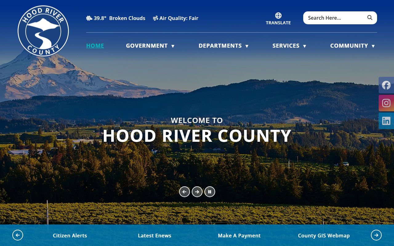 Hood River County official website for death records
