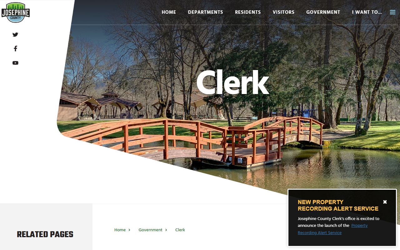 Josephine County Clerk page for death records