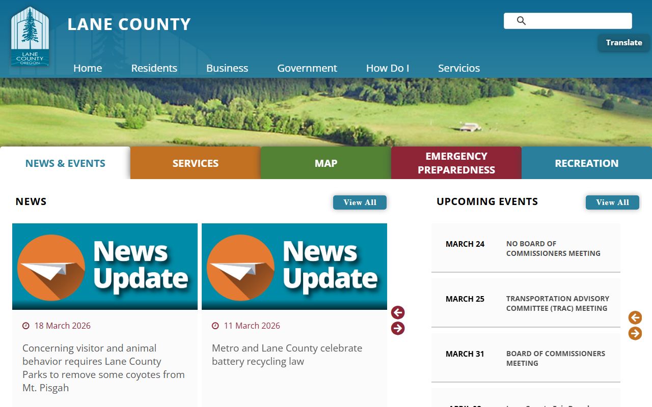 Lane County official website for death records