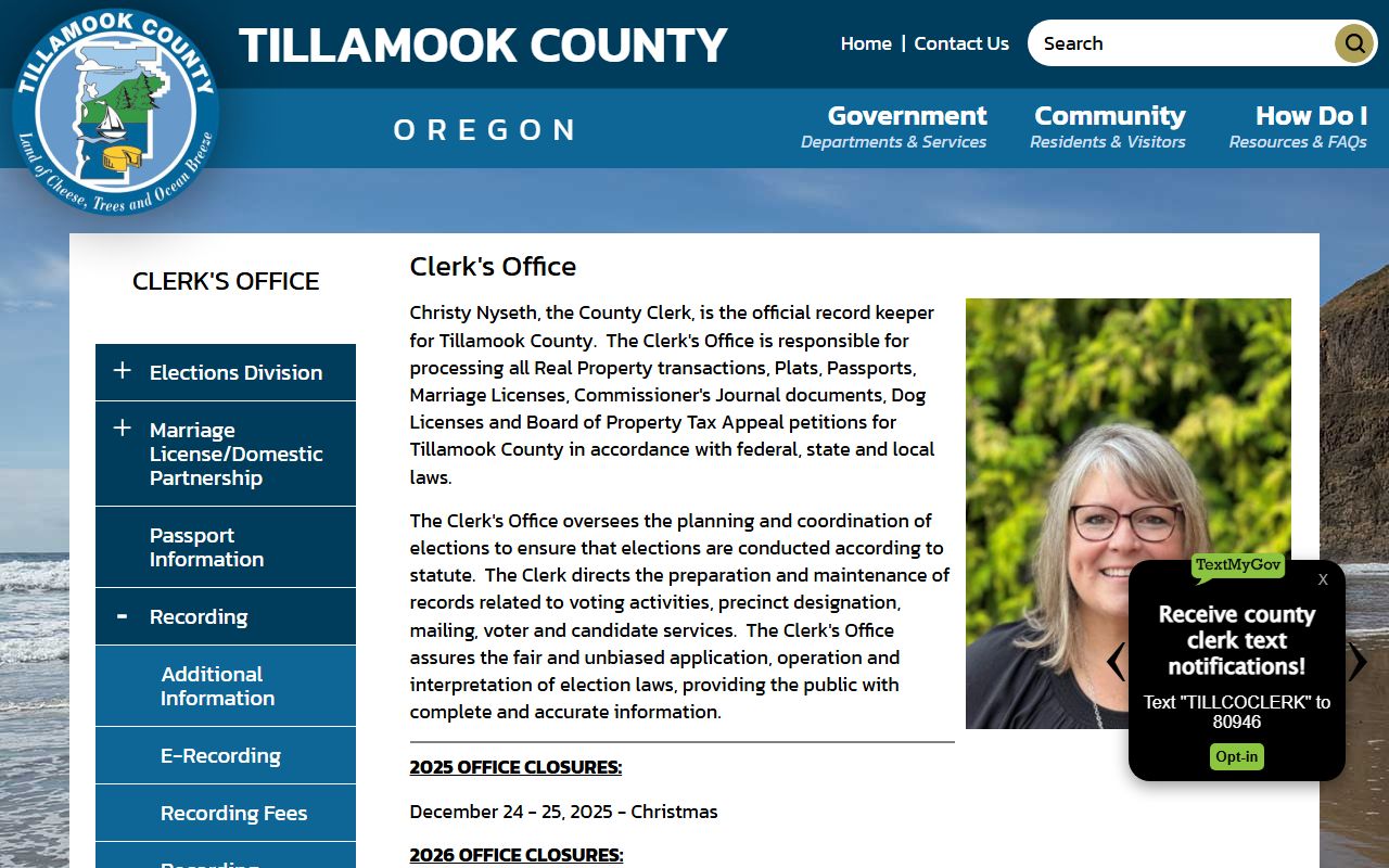 Tillamook County Clerk office page for death records requests