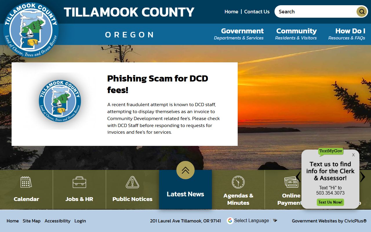 Tillamook County official website for death records