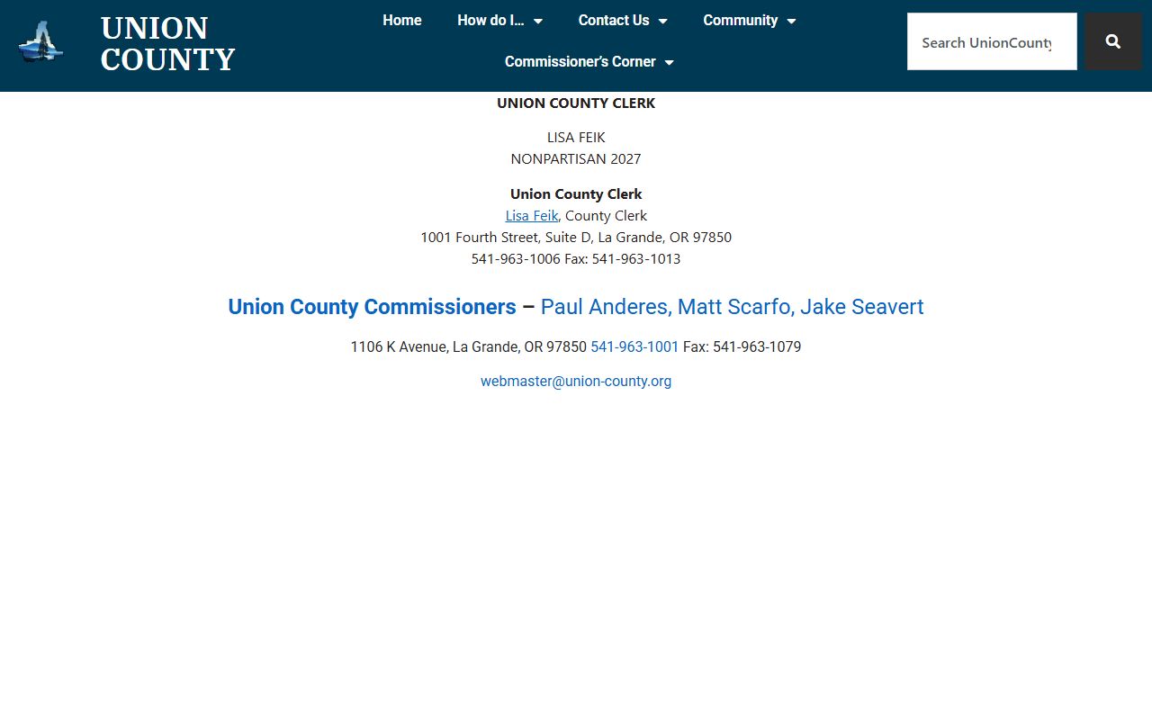 Union County Clerk page for death records