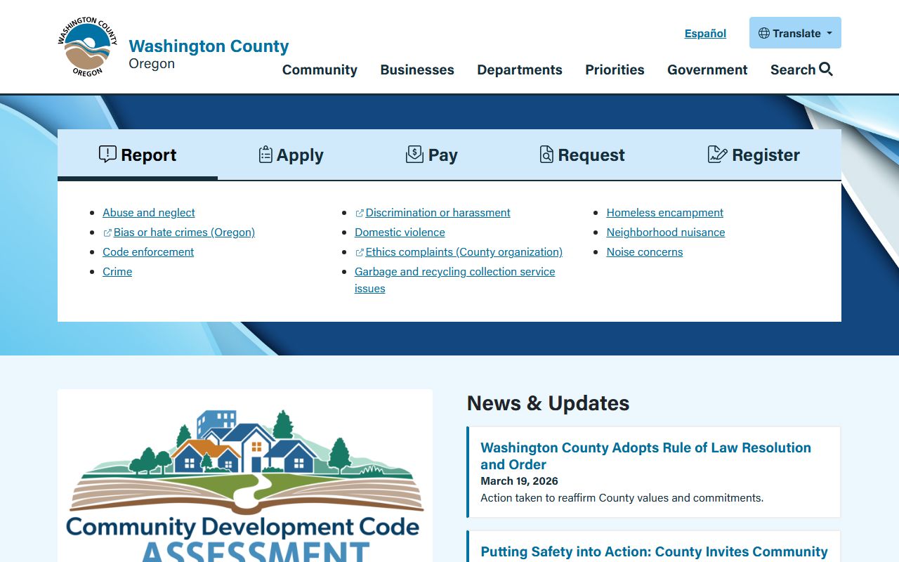 Washington County official website for death records