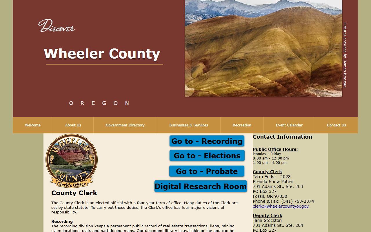 Wheeler County Clerk page for death records