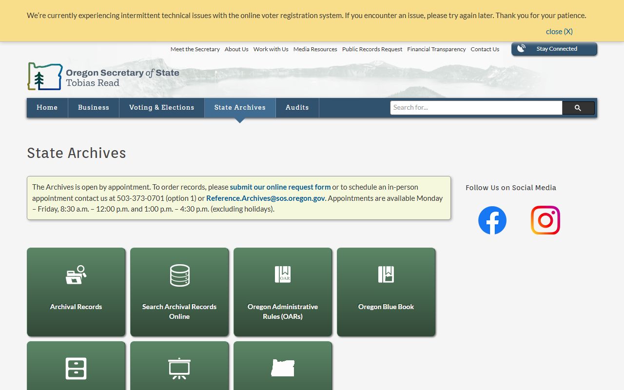 Oregon Secretary of State Archives Division for death records