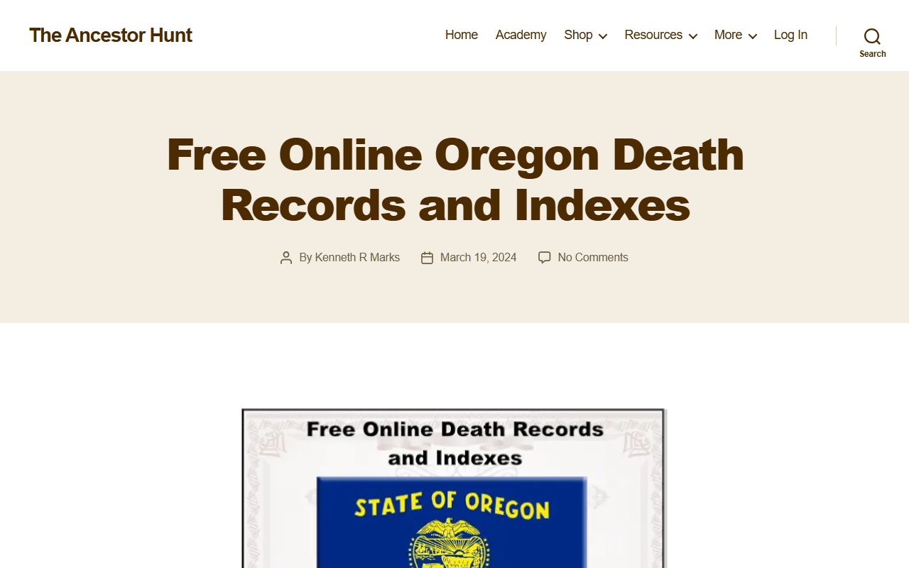The Ancestor Hunt free Oregon death records and indexes